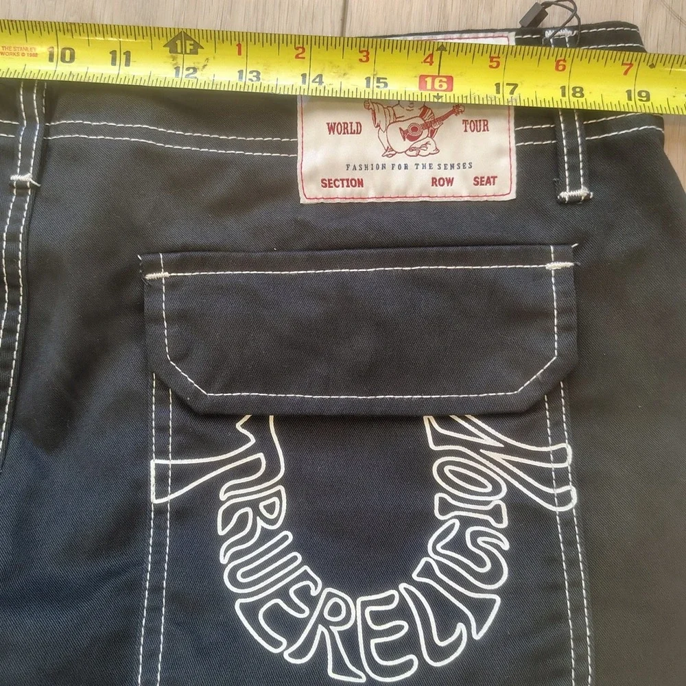 True Religion Mens Cargo SN Pant HS Jet Black Contrast Stitch Size 36 700820 NEW